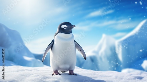 Penguin animal life in arctic iceland blurred background. AI generated image