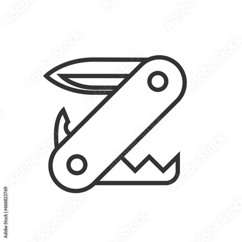 Pocket knife line icon, adventure tool vector graphic