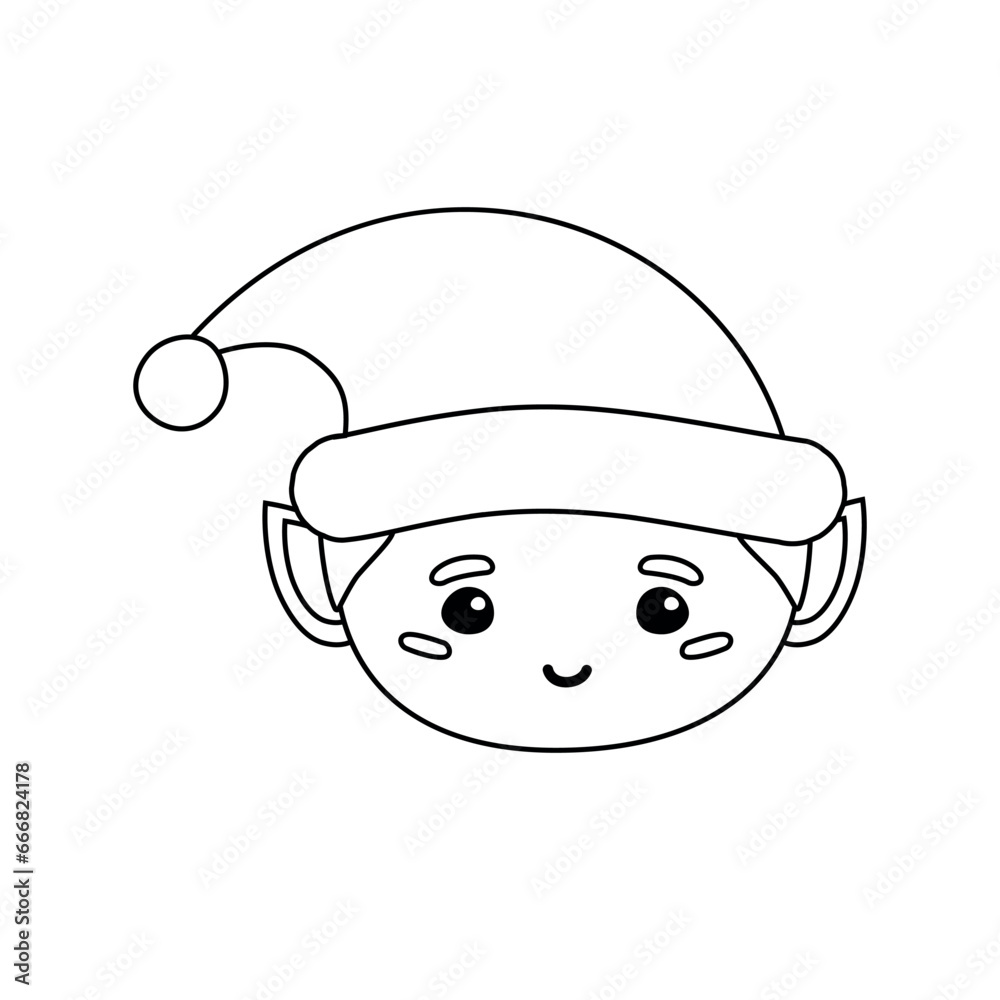 Vector flat hand drawn Santa elf face isolated on white background Vector flat hand drawn Santa elf face isolated on white background