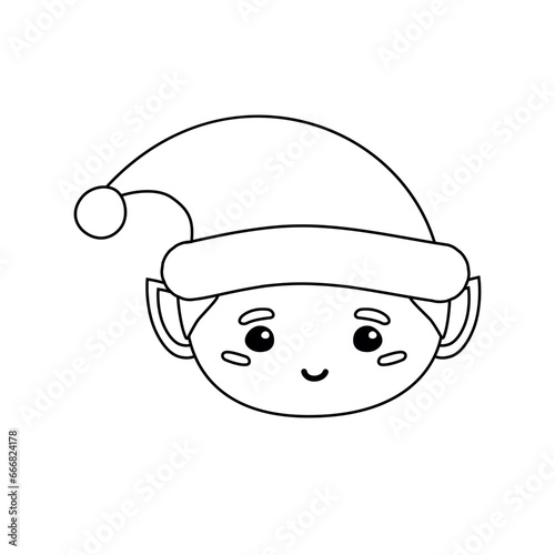 Vector flat hand drawn Santa elf face isolated on white background