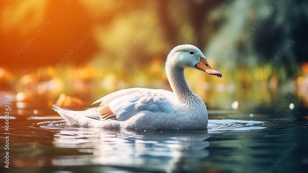 Duck in water on nature blurred background. AI generated image