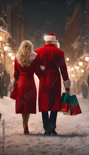 Christmas Holiday Shopping Couple Red 3