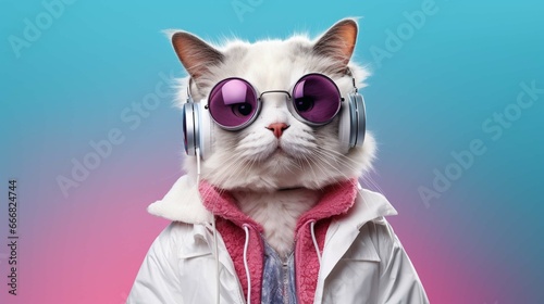 cat wearing glasses isolated on the colorful abstract background 