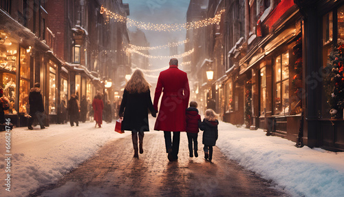 Christmas Holiday Shopping Couple Red Family