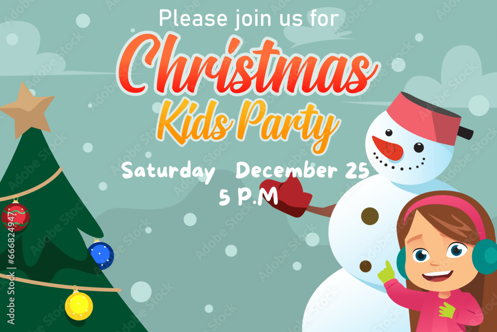 Kids Christmas Party Invitation Card Vector Illustration Stock Vector ...