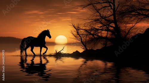 horse run on sunset background  © sania