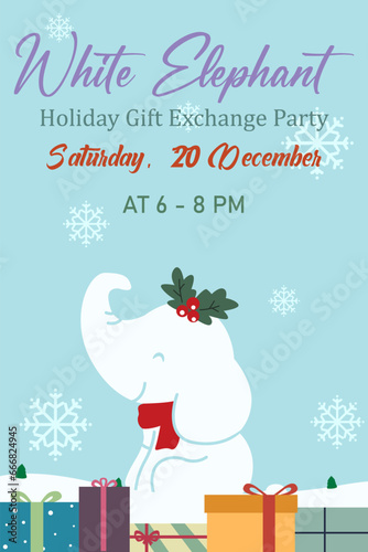 White Elephant Christmas Gift Exchange Invitation Card Vector Illustration © artisticco