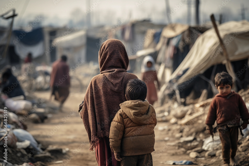 Fototapeta premium Refugee families