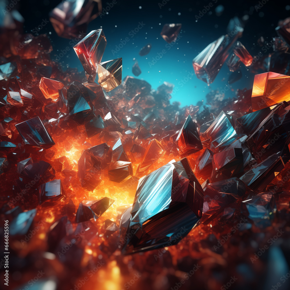 Abstract colorful 3D exploading crystals Background