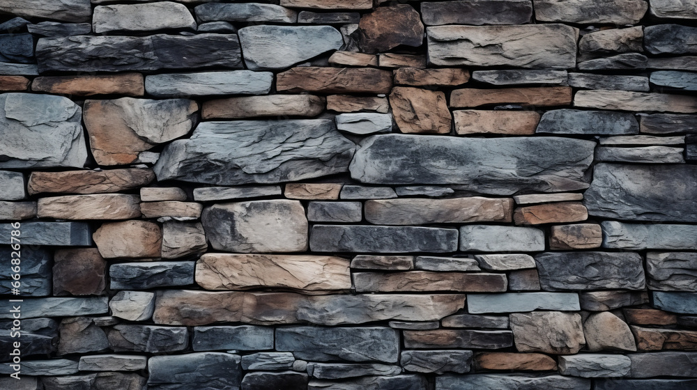 A textured wall composed of different types of stones
