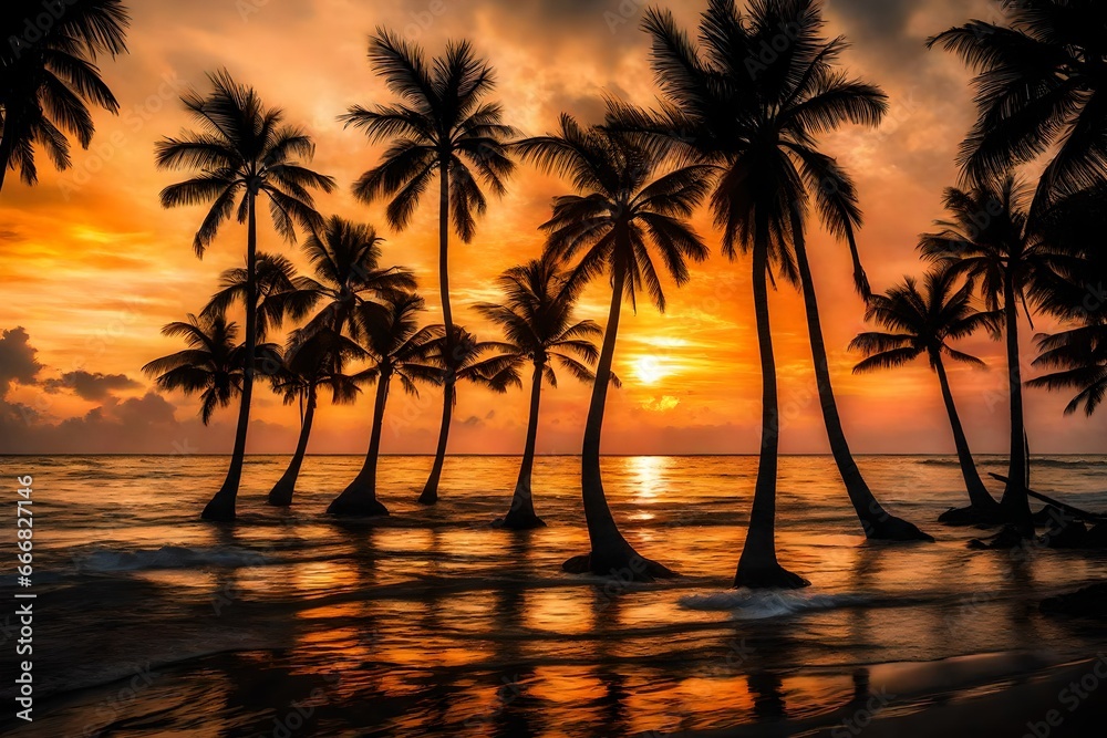 sunset at the beach with palm trees