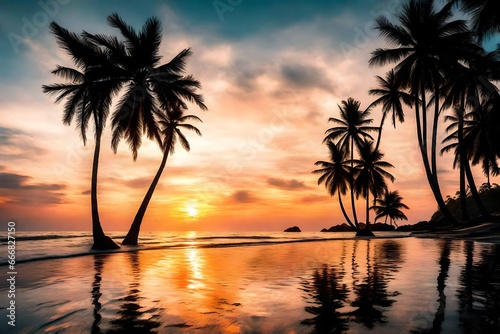 tropical sunset with palm trees