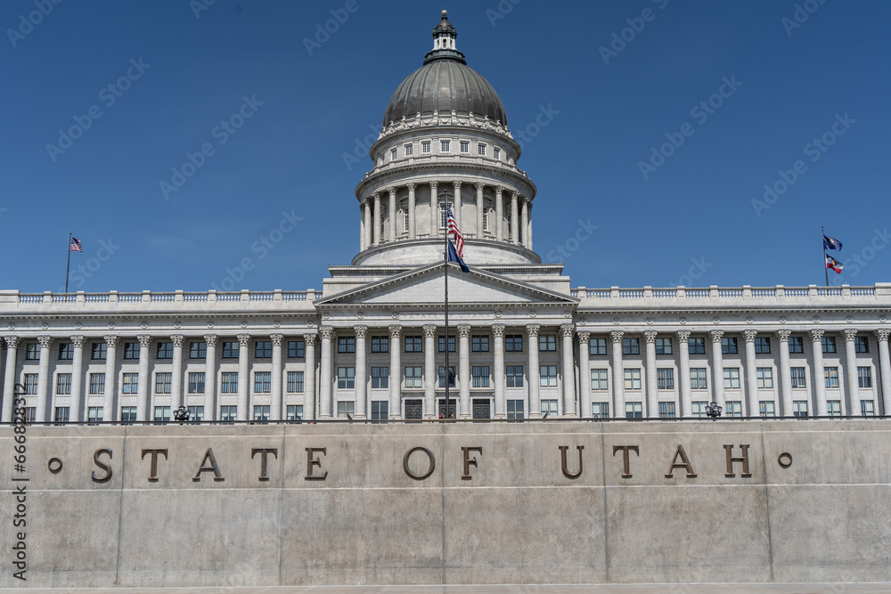 Salt Lake City, Utah – September 12, 2023: Utah State Capitol Building with Copy Space. 
