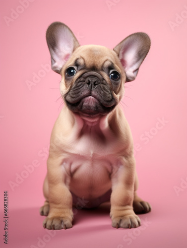 
small cute bulldog puppy on pink background