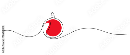 One continuous line drawing of Christmas tree toy. Festive design element for winter xmas concept in simple linear style. Greeting card editable stroke. Doodle vector illustration
