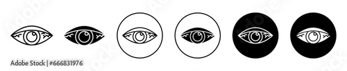 Red eye icon. tired or conjunctiva cornea inflammation due to irritation and allergy symbol set. Redness in eye ball cause pain line logo. Red or dry eye vector sign. photo