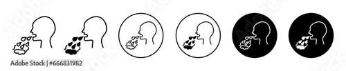 Vomiting man line icon. nausea or anorexia disease causing vomit symbol set. Drunk person with illness and viral flu infection vector sign. phlegm symptoms line logo. Vomiting due to nausea icon 