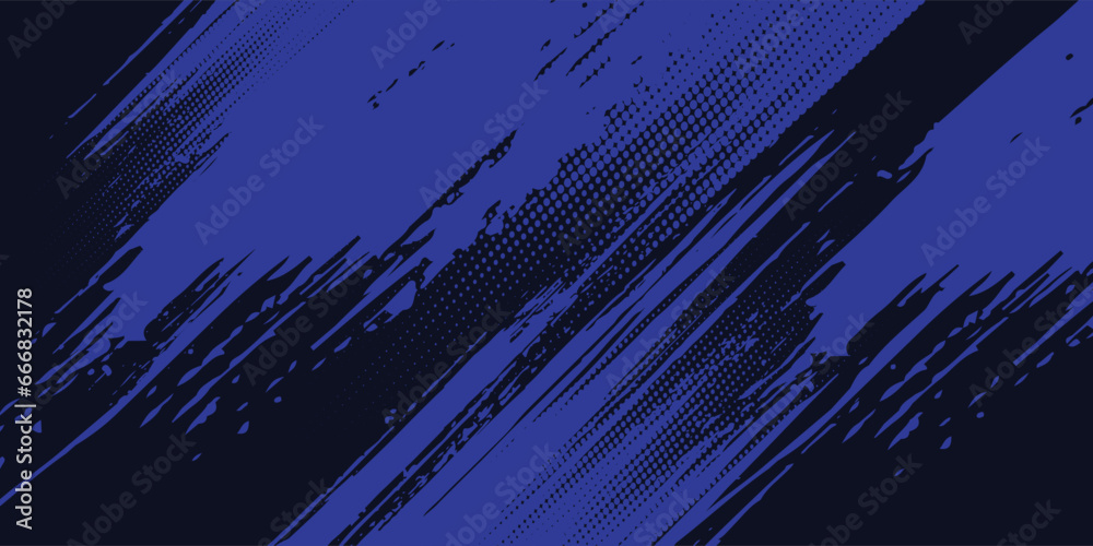 Dots halftone blue and dark blue color pattern gradient grunge texture background. Dots pop art sport style vector illustration. Vector grunge halftone abstract.Dots texture background. - obrazy, fototapety, plakaty 