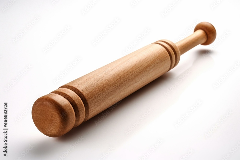 Wooden rolling pin on white background. Generative AI