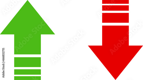 Green Up and Red Down Arrow Stock Market Inflation Interest Rate or Price Icon Set. Vector Image.