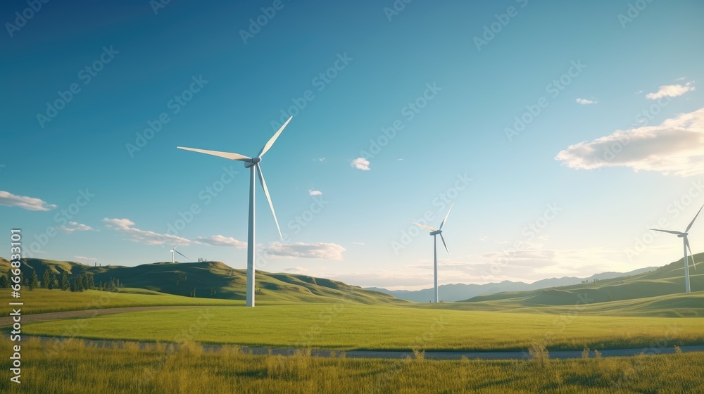 Obraz premium Wind turbines casting shadows over a green meadow