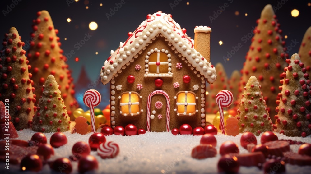 Obraz premium gingerbread house with christmas decoration xmas holiday sweets