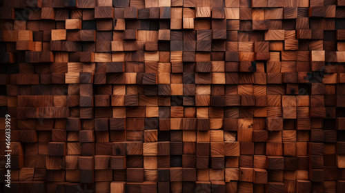 A rustic wooden block wall in a cozy interior