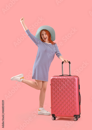 Happy female tourist with s...