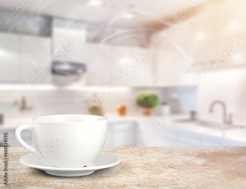 Hot aroma morning coffee cup, AI generated image