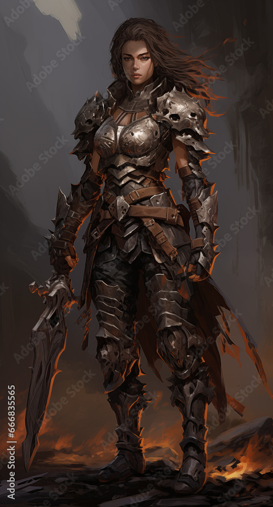 Character game. Concept art a woman in armor with a sword. Character game. Concept art a woman in armor with a sword.