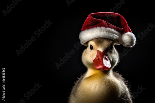 duck Wearing a Christmas Hat isolated in black background
