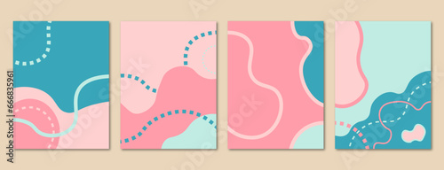 poster abstract art with minimal shapes in pink and blue pastel colors. for poster art design, magazine, book cover, cover artwork, background, wallpaper, and others.