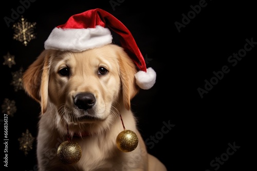 golden retriever with christmas hat