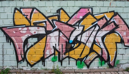 Urban graffiti spray paint on a brick wall