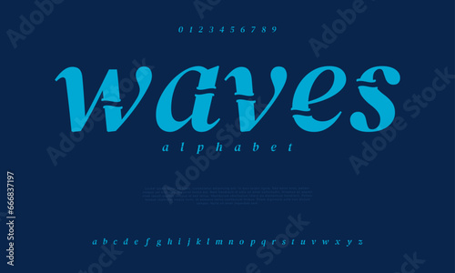 Waves creative modern urban alphabet font. Digital abstract moslem, futuristic, fashion, sport, minimal technology typography. Simple numeric vector illustration