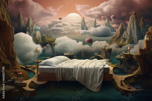 A surreal landscape depicting the concept of lucid dreaming. Generative AI