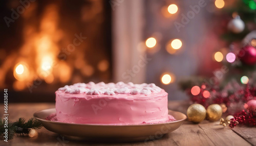 Pink christmas cake with copy space