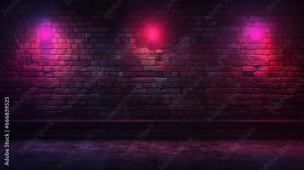 Digital illustration of brick wall with pink neon light. Generative AI Digital illustration of brick wall with pink neon light. Generative AI
