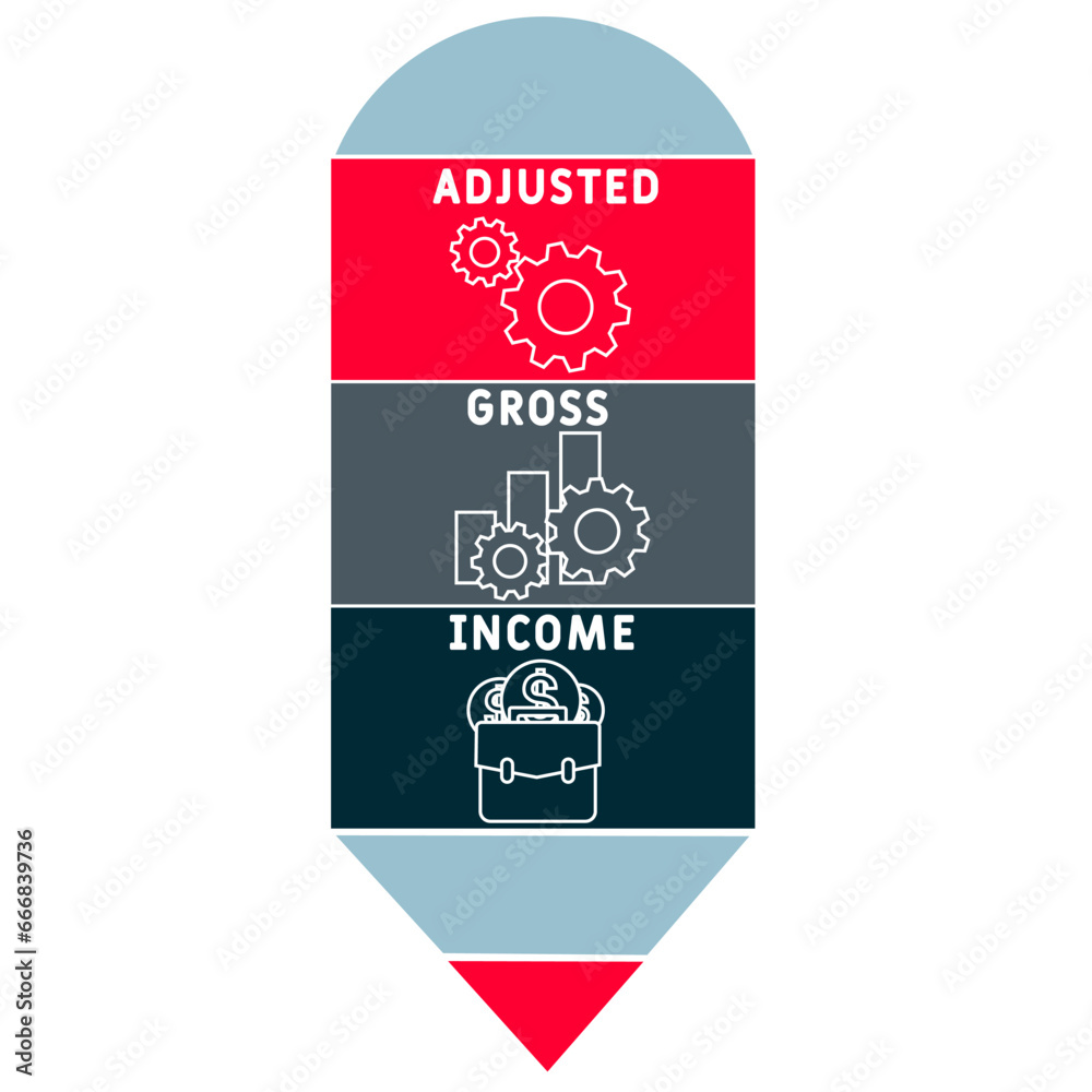 AGI -Adjusted Gross Income acronym. business concept background. vector illustration concept with keywords and icons. lettering illustration with icons for web banner, flyer, landing pag AGI -Adjusted Gross Income acronym. business concept background. vector illustration concept with keywords and icons. lettering illustration with icons for web banner, flyer, landing pag