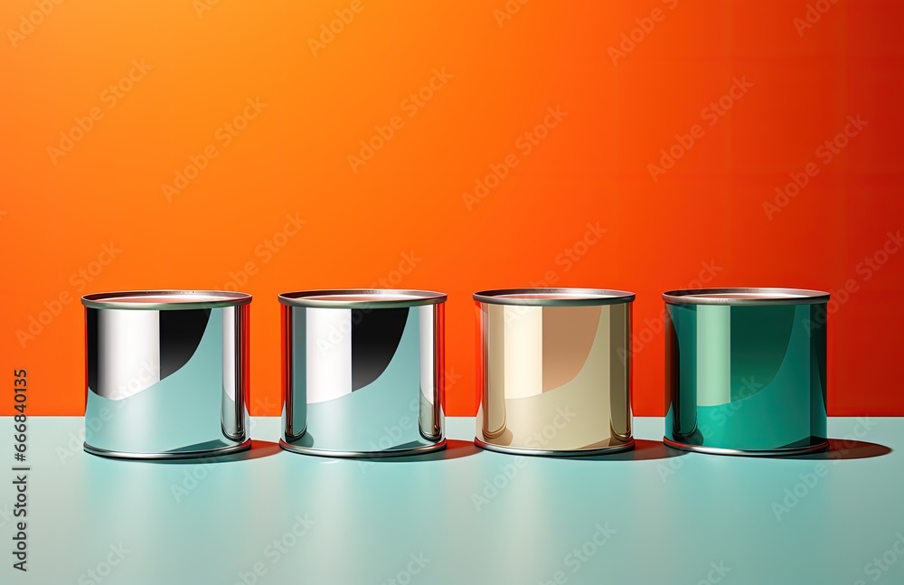 Several cans of paint of different colors, concept of art and creativity. Generative AI Several cans of paint of different colors, concept of art and creativity. Generative AI