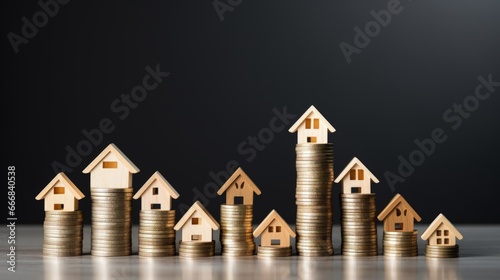 Small houses and stacks of coins, finance and investment concept. Generative AI