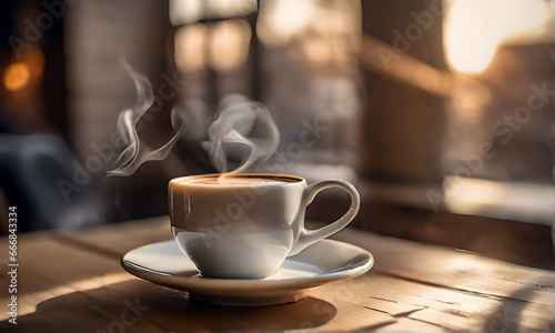 Cup of coffee  on wooden table