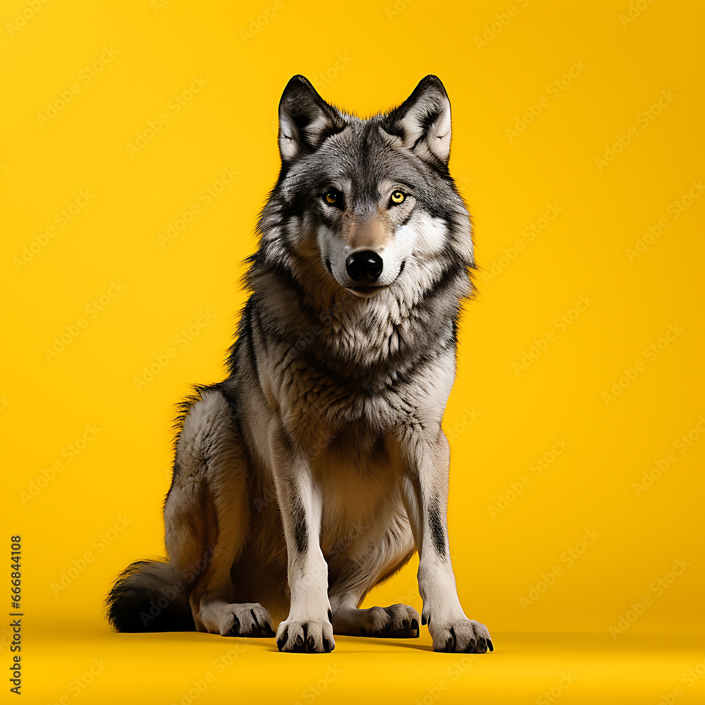 Portrait of a wolf Isolated Yellow Background Portrait of a wolf Isolated Yellow Background
