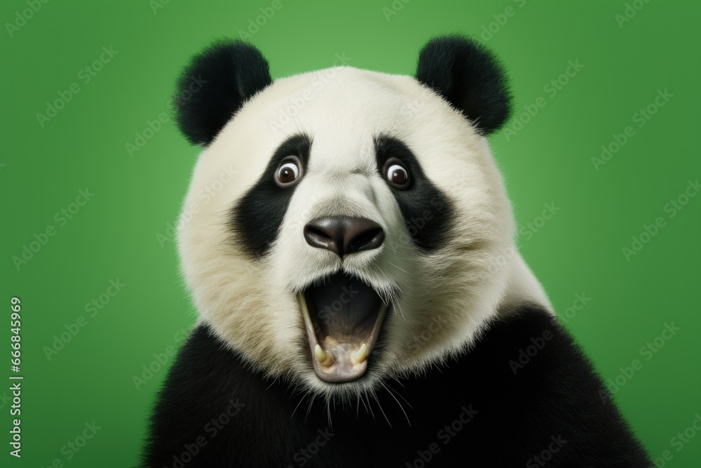 Fototapeta premium Funny surprised panda studio shot isolated bright color background