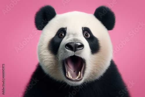 Funny surprised panda studio shot isolated bright color background