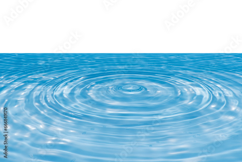 Defocus blurred transparent blue colored clear calm water surface texture with splashes reflection. Trendy abstract nature background. Water waves in sunlight with copy space. Blue watercolor shine.