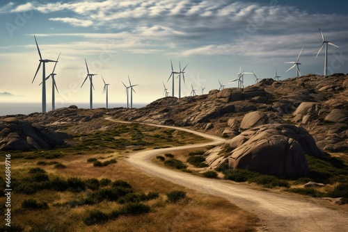 wind turbines in oiz eolic park. Generative AI photo