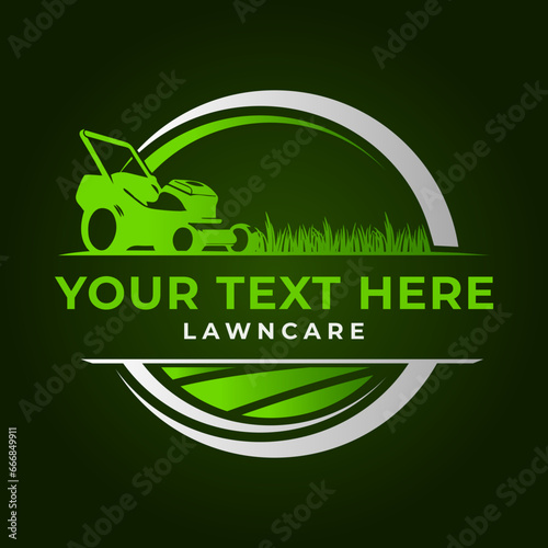 Landscaping maintenance logo design template. Lawn mower logo vector clipart.