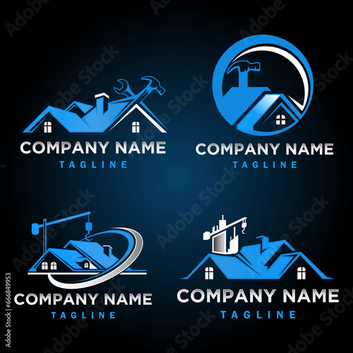 House real estate construction logo. Property and realtor builder logo design.