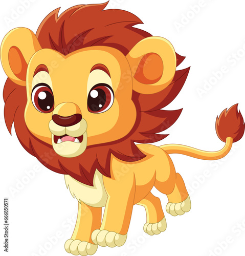 Cute little lion cartoon on white background